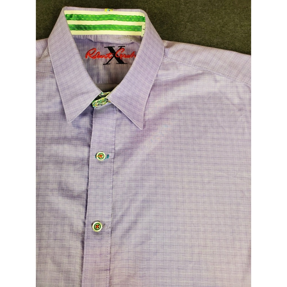 Robert Graham X Mens Colorful Button Down Plaid Tailored Shirt Purple Medium
